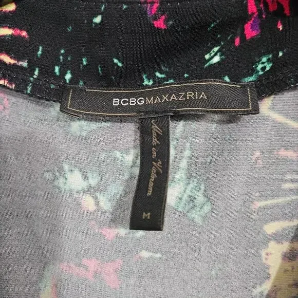 BCBGMaxAzria Sleeveless V-Neck Stretch Colorful Floral Faux Wrap Dress Sz Medium - Picture 6 of 7